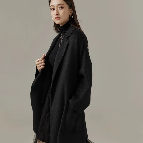 Winter High Quality Long Style Ladies Wool Coats Quality Goods Price With Pocket Water Ripple - Image 3