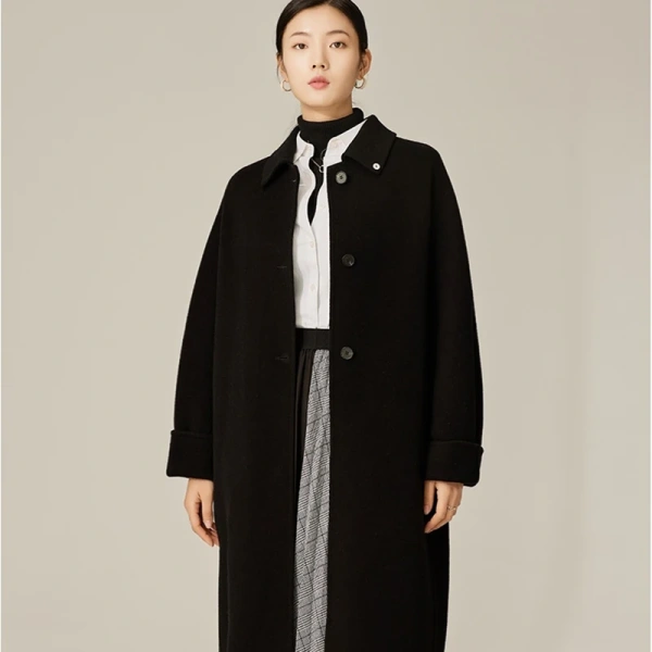 Winter Double-faced Woolen Goods Single BreastedLong Winter  Wool Ladies Coat Made in Classic Elegant