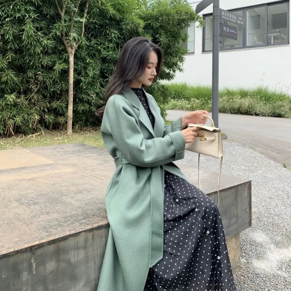 French Retro Double-sided Wool Coat Long Hair A-line Winter Long Thick High-grade Wool Coat for Women - Image 3