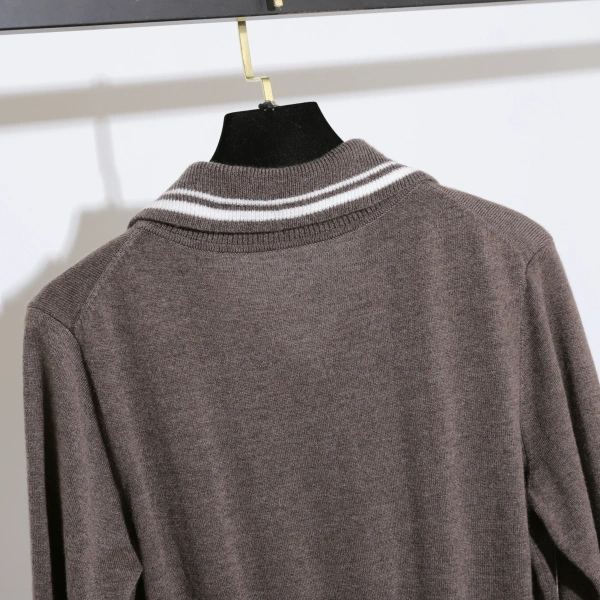 Spring Polo Collar Stripe Knitted Sweater 100% Wool Pullover Women - Image 5