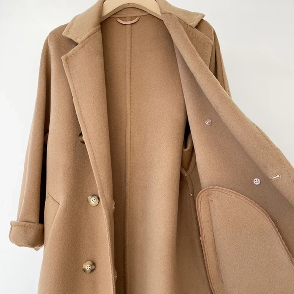 Winter Quality Goods Long Wool Ladies Coat Double-faced Woolen Goods High-end Europe Double-breasted Jacket - Image 4