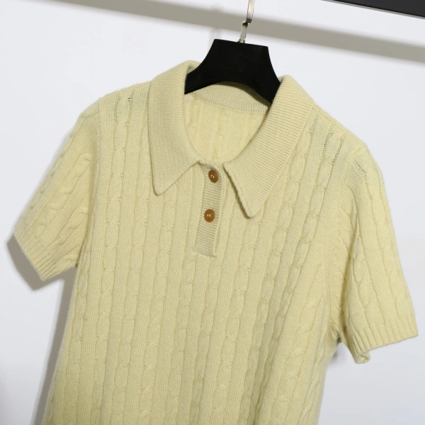 Winter Spring Turn Down Collar Solid Casual Pullover Short Sleeve Women 100% Wool Sweater - Image 4
