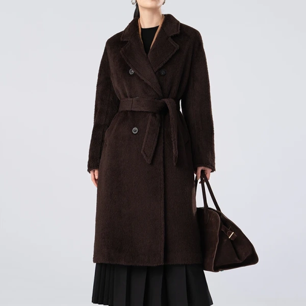 Double Faced Long Woolen Coats Winter Luxury Alpaca Wool Trench Coats for Women