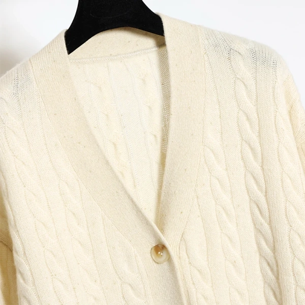V Neck Cashmere Sweater Single Breasted 100% Cashmere Knitted Cardigan for Women - Image 3