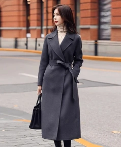 Gray Double-faced Cashmere Coat for Women Mid-length 2025 New Style Winter Double-faced Cashmere Suit Collar Slim Woolen Coat