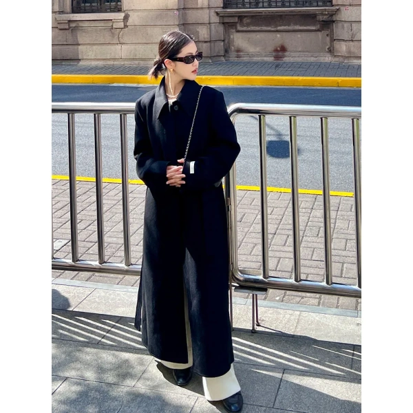 Positive Shoulder Thin Version Narrow 100 Wool Double-sided Coat High Quality Temperament Medium-length Tweed Jacket - Image 5