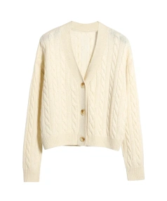 V Neck Cashmere Sweater Single Breasted 100% Cashmere Knitted Cardigan for Women