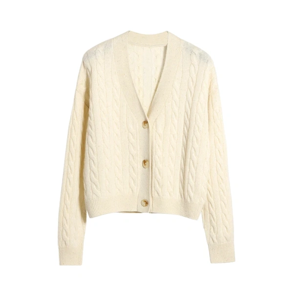 V Neck Cashmere Sweater Single Breasted 100% Cashmere Knitted Cardigan for Women