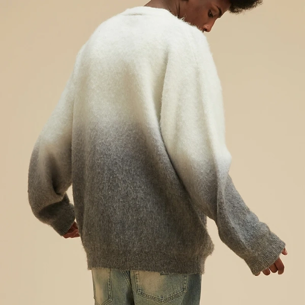 V Neck Winter Sweaters Tie Dye Gradient Color Knitted Cardigan Women for Women - Image 4