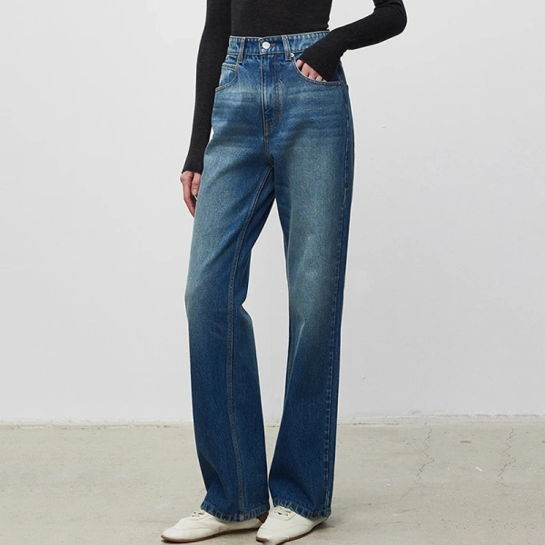Long 100% Cotton Straight Jeans High Waisted Denim Pants for Women - Image 5