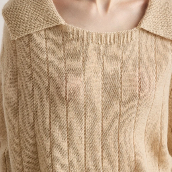 Turn Down Collar Cashmere Knitwear Luxury 100% Cashmere Knitted Sweater Women - Image 4