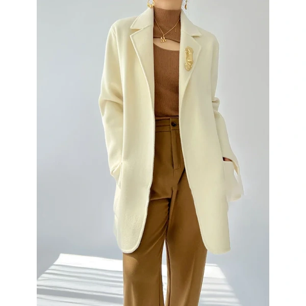 Senior Suit Double-sided Tweed Soft Cashmere Coat Female Fall and Winter New Temperament in the Long Tie Tweed Elegance - Image 4