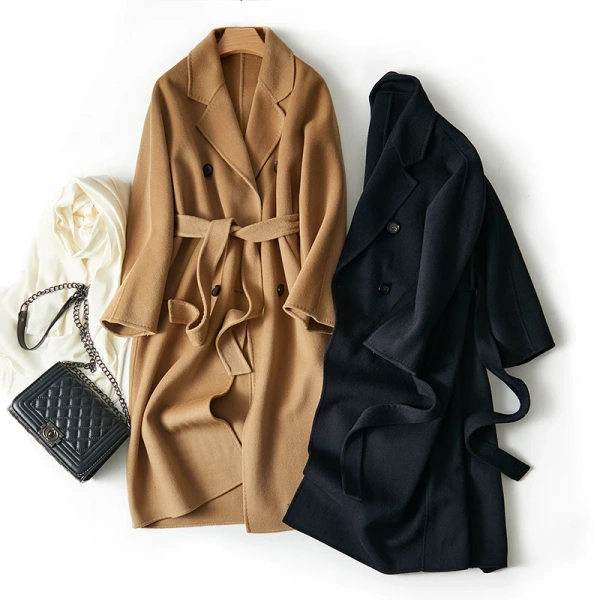 High-end 100% Pure Cashmere Lapel Brief Paragraph Handmade Autumn and Winter Casual Raglan Sleeve Loose Coat - Image 2