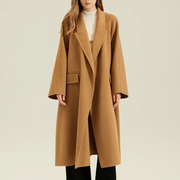 Autumn Winter Double Faced Classics Woolen Coats Luxury Long 100% Real Wool Coat Women With Belt