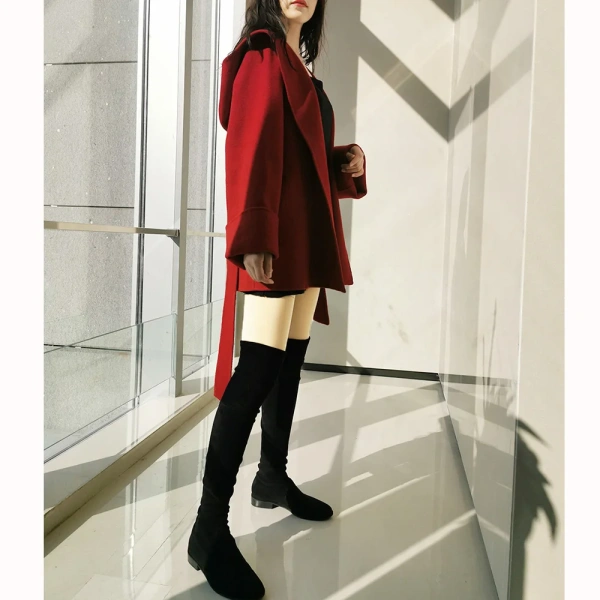 Short Winter  Wool Ladies Coat Women's Wool Blends Hoodie Jacket With Pocket Peru  Europe Fashion Commuting - Image 3