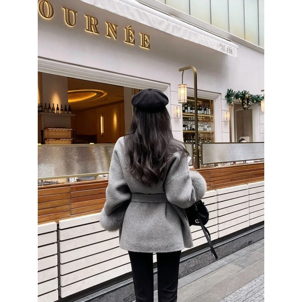 Winter New High-end Double-sided Alpaca Fur Strapped Coat Cuffs Detachable fox Fur Temperament Coat - Image 4