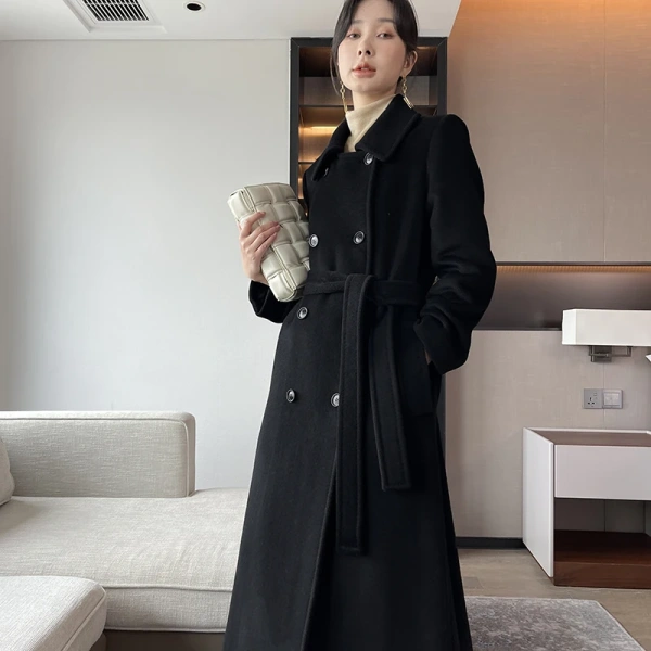 100%Cashmere Coat 2025 Autumn and Winter New Double-faced Woolen Coat in the Long Double-breasted High-end  Women's Clothing