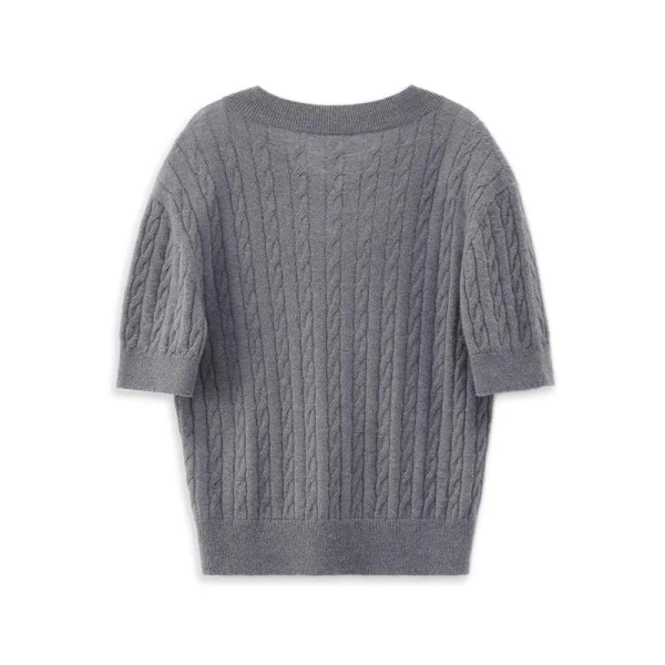 Summer Women Handmade Alpaca Knitted Sweater V Neck Short Sleeve Wool Knitwear - Image 2