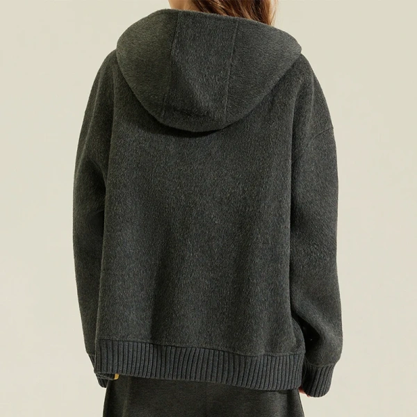 Cropped Double Faced Woolen Coat Winer Luxury Alpaca Wool Coats Women With Hood - Image 2