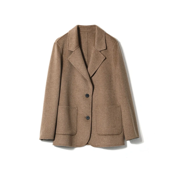 Autumn Winter Luxury Double Faced Cashmere Suit Jacket Cropped 100% Genuine Goat Cashmere Coat for Women