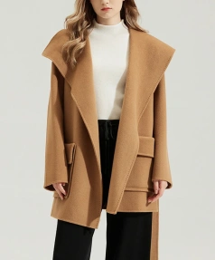 Winter Oversize Big Turn Down Collar Woolen Coats Luxury Belted Double Faced 100% Genuine Wool Coat for Women