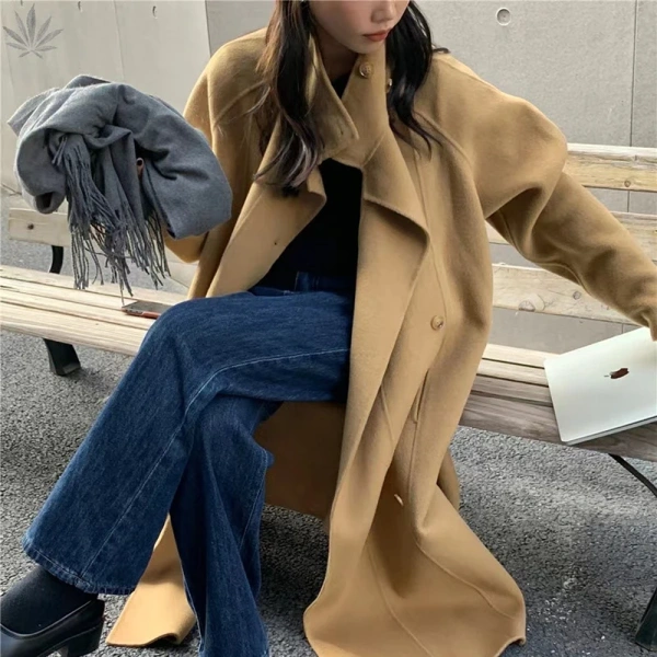 2025 High-end Woolen Goods Winter  100% Wool Coat Fashion Classic New Design Solid Color Jacket - Image 2