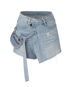 Fashion Slim Pockets Design High Waist Denim Shorts for Women