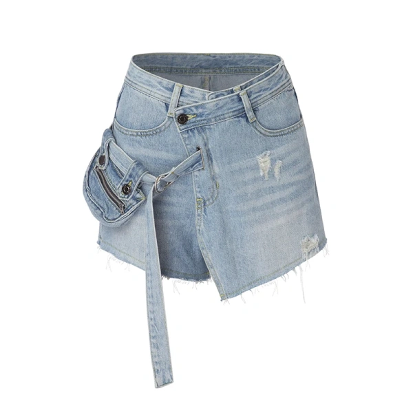 Fashion Slim Pockets Design High Waist Denim Shorts for Women