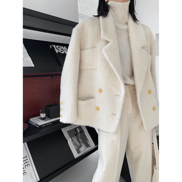 Small Perfume Buckle Double-sided Soft Suri Alpaca Wool Coat Female Fall and Winter New Fashion Atmosphere - Image 3