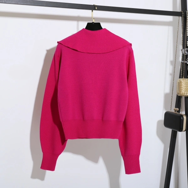 Spring Polo Collar Pullover Long Sleeve Women 100% Wool Knitted Sweaters - Image 2