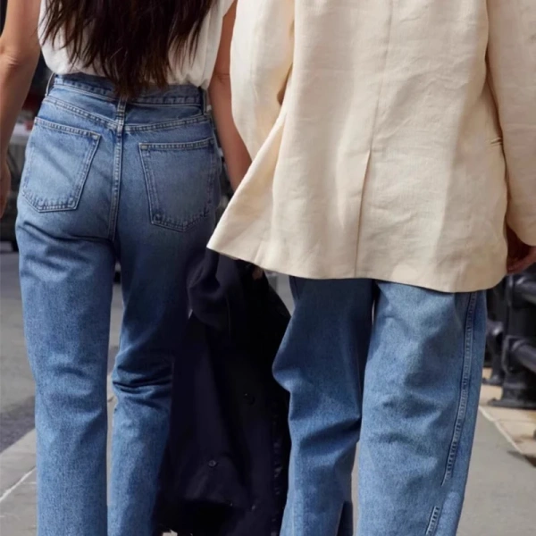 Casual Long 100% Cotton Straight Jeans Women High Waisted Denim Pants - Image 5