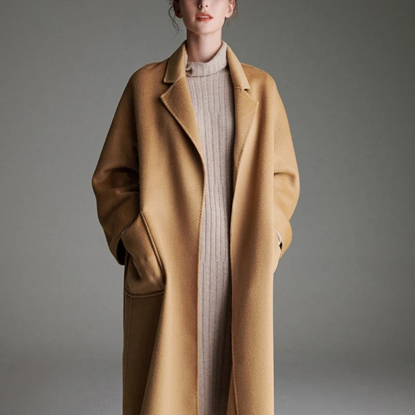 Women's Wool Blends Winter High Quality Double-faced Woolen Goods With Pocket Popular Design Long Wool Ladies Coat