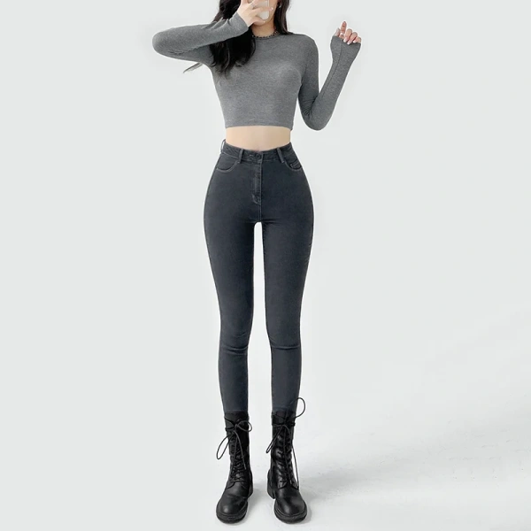 Spring Autumn Ankle Length Pencil Jeans High Waist Cotton Denim Pants for Women