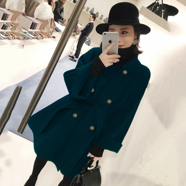 100% Cashmere Black Double-sided Cashmere Coat Female in 2025 the New  Autumn and Winter of Brief Paragraph Woollen Coat - Image 5