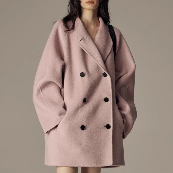 Autumn Winter Double Faced Camel Hair Coat Luxury Double Breasted Real Wool Coat for Women