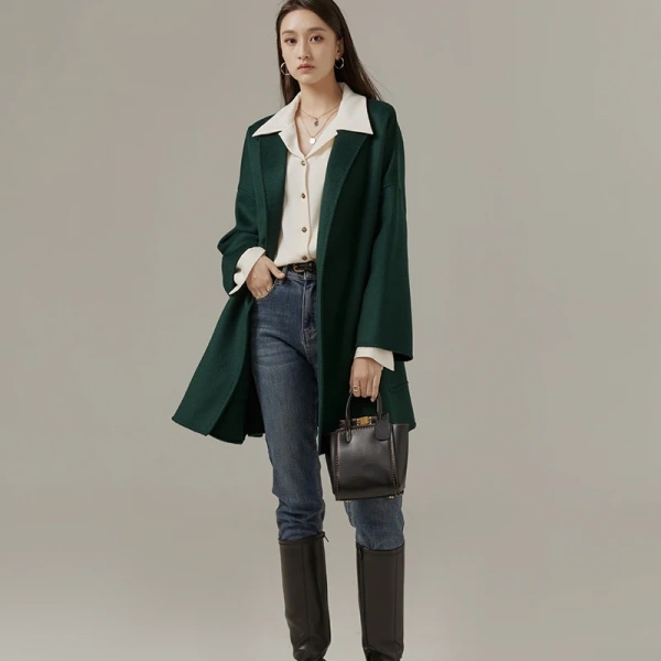 Winter High Quality Long Style Ladies Wool Coats Quality Goods Price With Pocket Water Ripple - Image 4