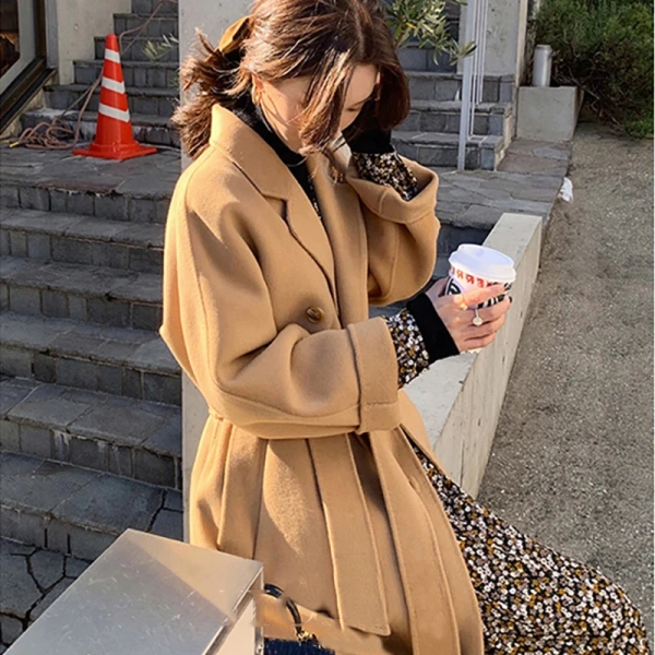 Small Batch Clothing Processing Winter Long Style Wool Women Coat Fashion Commuting Double-breasted With Pocket Handmade - Image 3