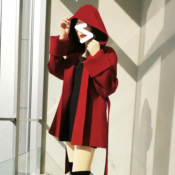 Short Winter  Wool Ladies Coat Women's Wool Blends Hoodie Jacket With Pocket Peru  Europe Fashion Commuting - Image 5
