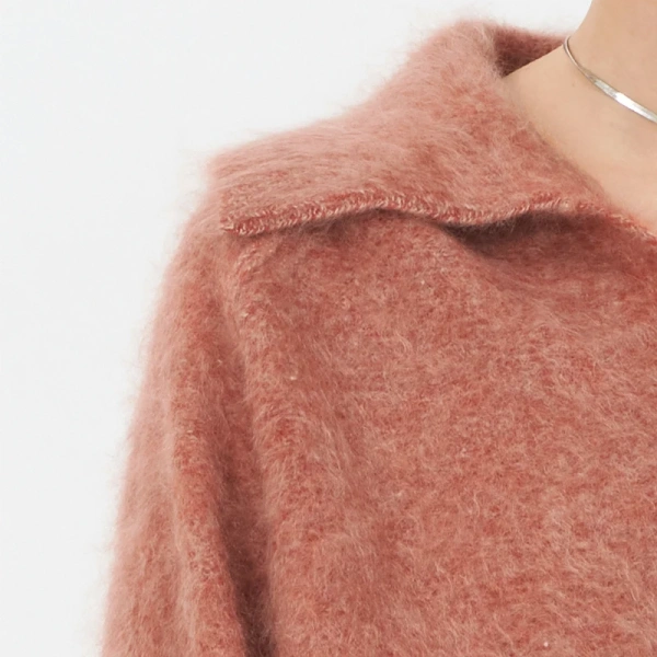 Turn Down Collar Knitted Pullover Sweaters Mohair Knitwear Women - Image 4