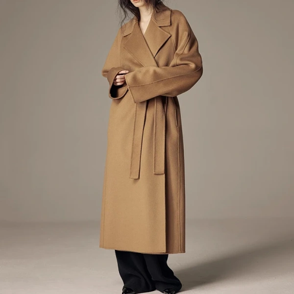 Double Faced Long Woolen Coats Winter Luxury Cashmere Wool Trench Coat Women with Belt - Image 4