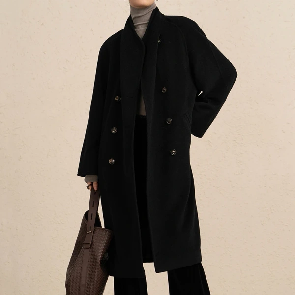 Winter Vintage Double Faced Long Cashmere Wool Coats Women