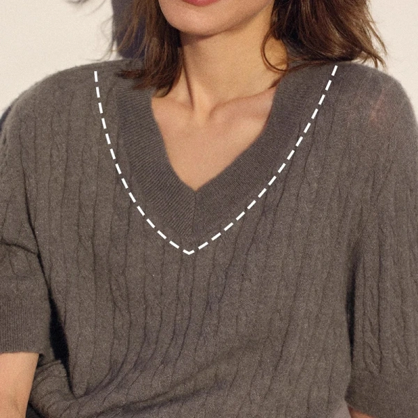 Summer Women Handmade Alpaca Knitted Sweater V Neck Short Sleeve Wool Knitwear - Image 5