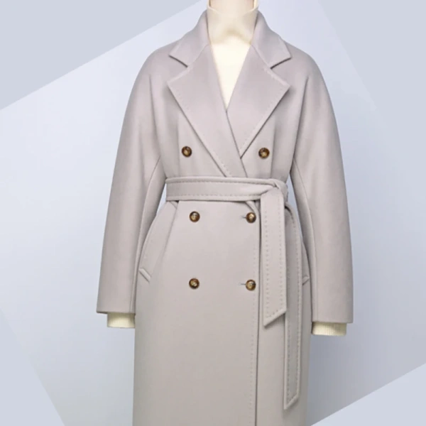 High Quality Women's Pure Cashmere Coat Fashion Design Double Breasted With Pockets Europe Suitable for Commuting to Work - Image 2
