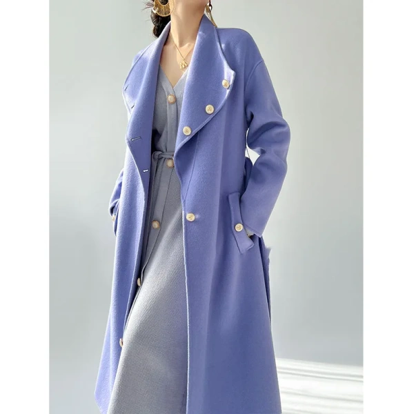 Senior Sense of Large Lapels Laced Double-sided Cashmere Coat Women 2025 Autumn and Winter New Long Temperament Wool Tweed Jacke - Image 2