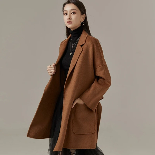 Winter High Quality Long Style Ladies Wool Coats Quality Goods Price With Pocket Water Ripple - Image 2