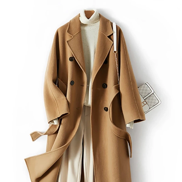 High-end 100% Pure Cashmere Lapel Brief Paragraph Handmade Autumn and Winter Casual Raglan Sleeve Loose Coat