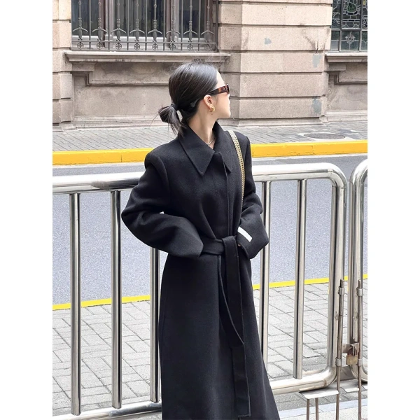 Positive Shoulder Thin Version Narrow 100 Wool Double-sided Coat High Quality Temperament Medium-length Tweed Jacket - Image 4
