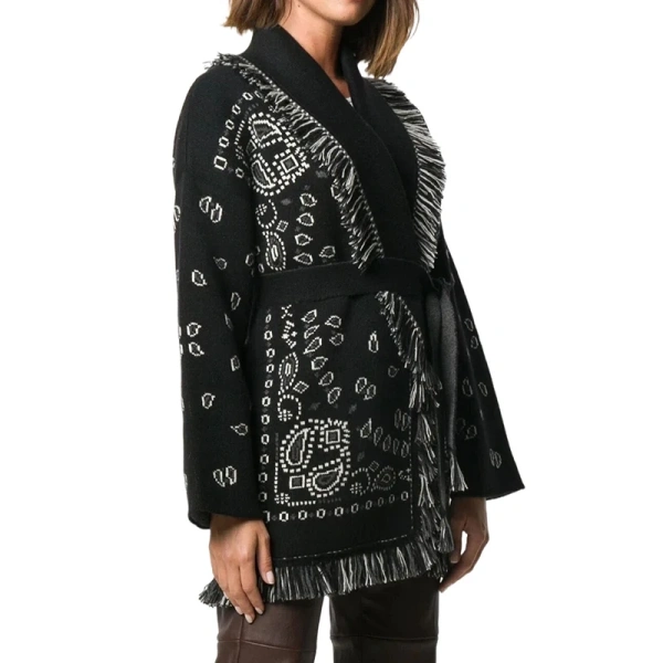 Fashion Tassel Knitted Cardigan Loose Thick Jacquard Wool Knitted Coats Women with Belt - Image 4