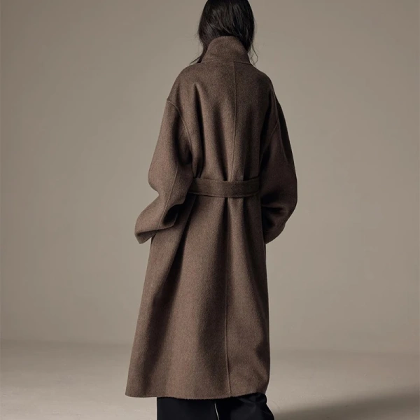 Double Faced Camel Hair Woolen Coat Luxury Oversized Wool Coats Women with Belt - Image 2