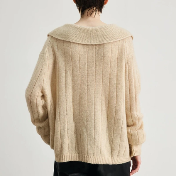 Turn Down Collar Cashmere Knitwear Luxury 100% Cashmere Knitted Sweater Women - Image 2